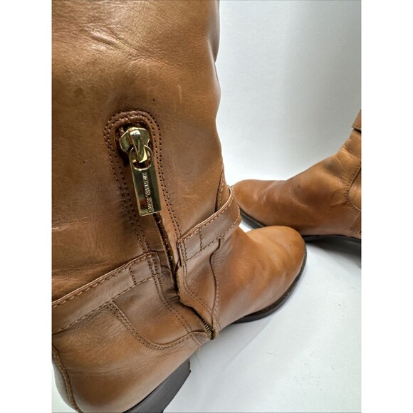 MICHAEL KORS sz 8 Camel Brown Leather Mid-Calf Leather Riding Boots MK charm - Picture 8 of 10